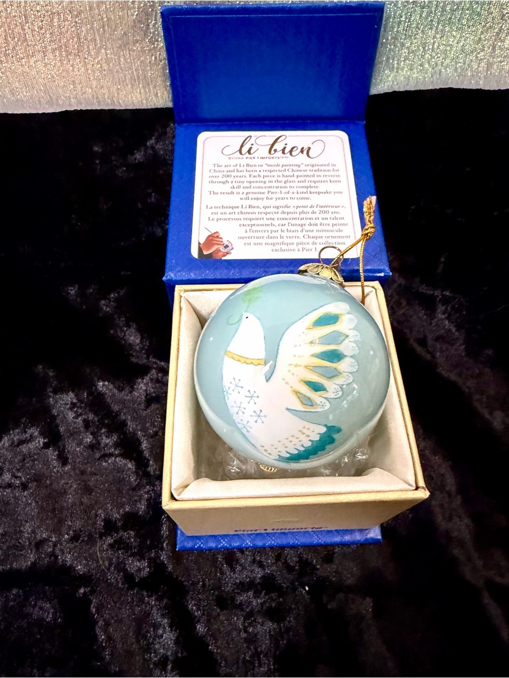 Pier 1 Teal and White Dove Glass 2018.  “Li Bien” Peace Dove Ornament